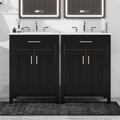 Meuble-lavabo moderne de 48 pouces avec lavabo en céramique, tiroir rabattable, tablettes de porte à double couche