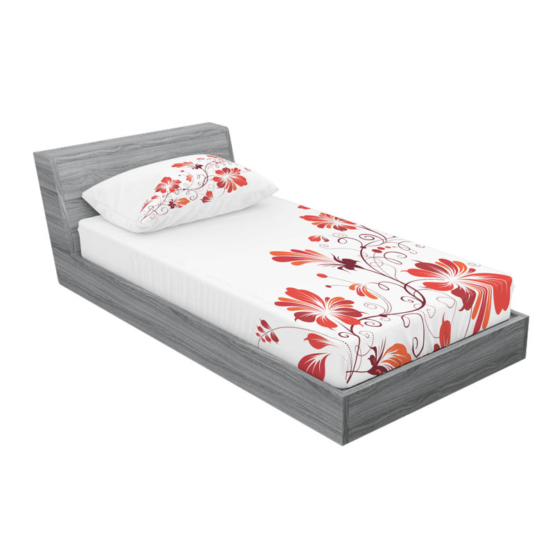 Chinese Microfiber Floral Sheet Set, Twin XL Sheet Set + Fitted Sheet + 1 Pillowcase