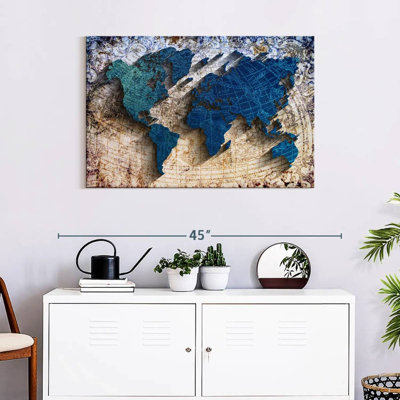 Carte du monde sculptée - reproduction sur toile tendue