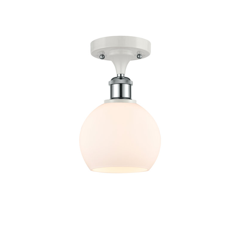 Plafonnier semi-encastré 1 lumière Cindi, Blanc mat, H 9,88 po x l 6 po x P 6 po, Blanc / chrome poli
