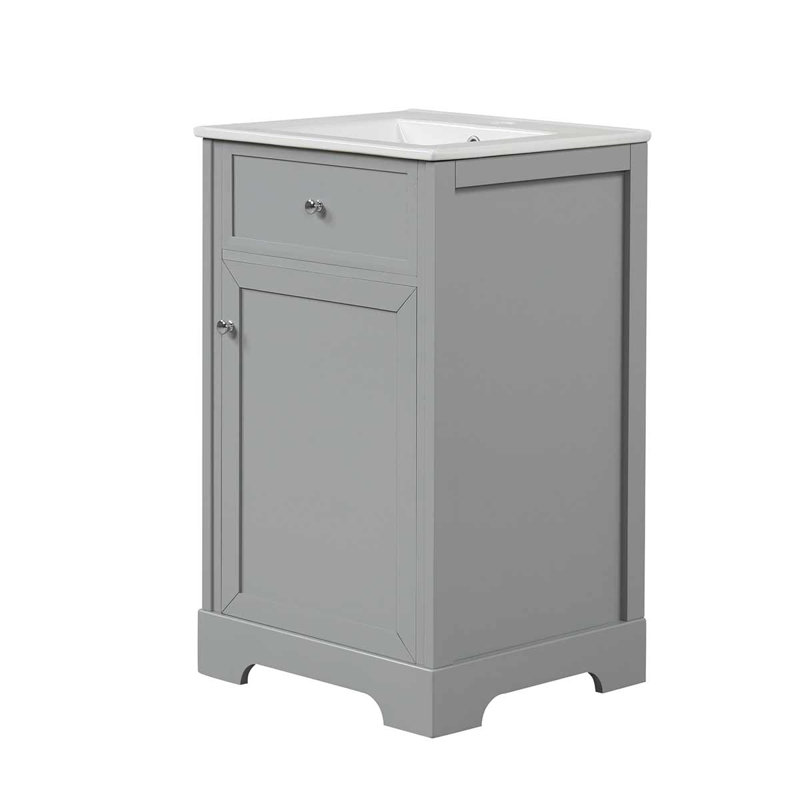 Meuble-lavabo avec lavabo en céramique 20 po, armoire de salle de bain avec porte à fermeture douce, Gris