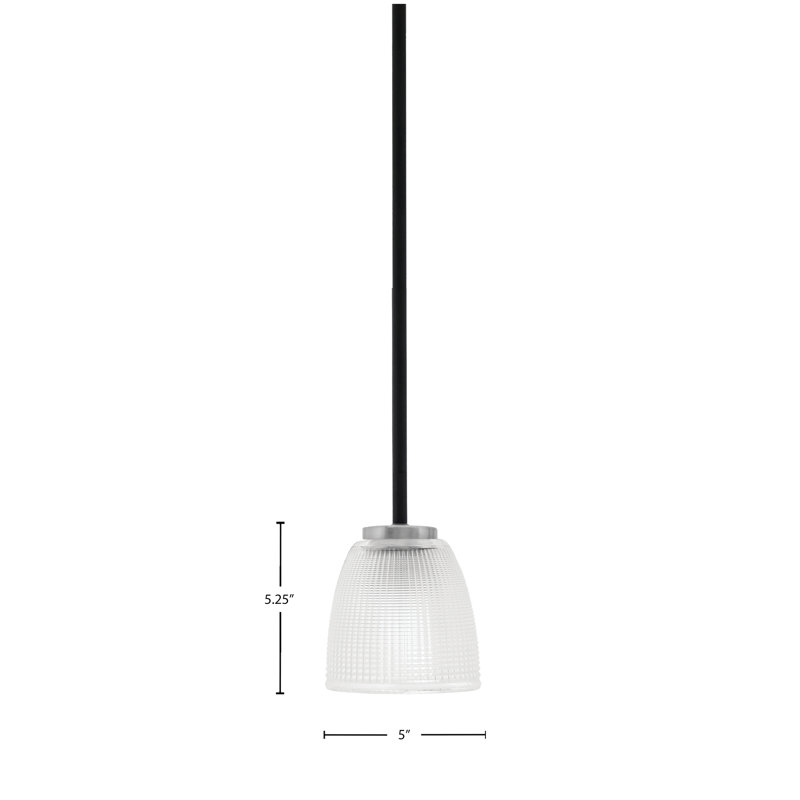 Mini-luminaire suspendu 1 lumière Amarmula, noir mat et finition graphite, verre nervuré transparent de 5 po