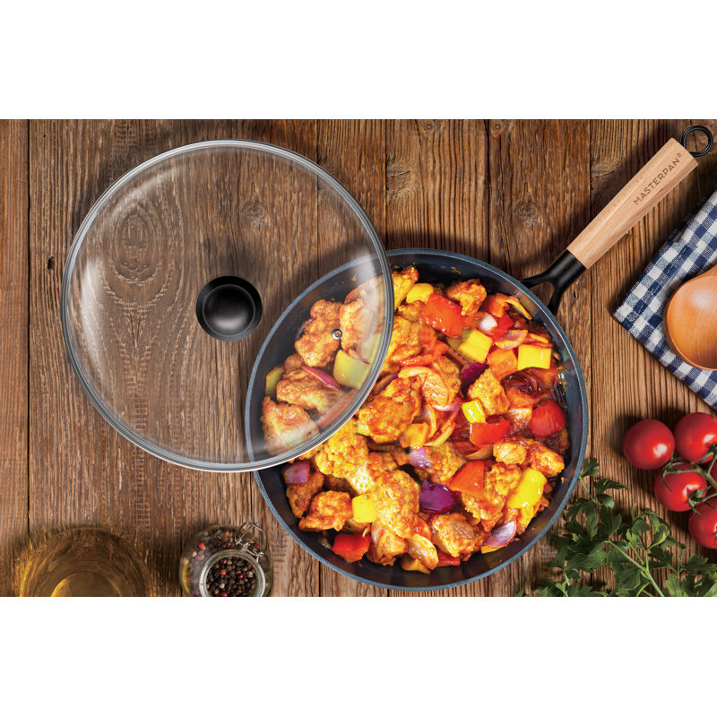 12-Inch Non-Stick Carbon Steel Wok with Glass Lid and Wooden Utensils