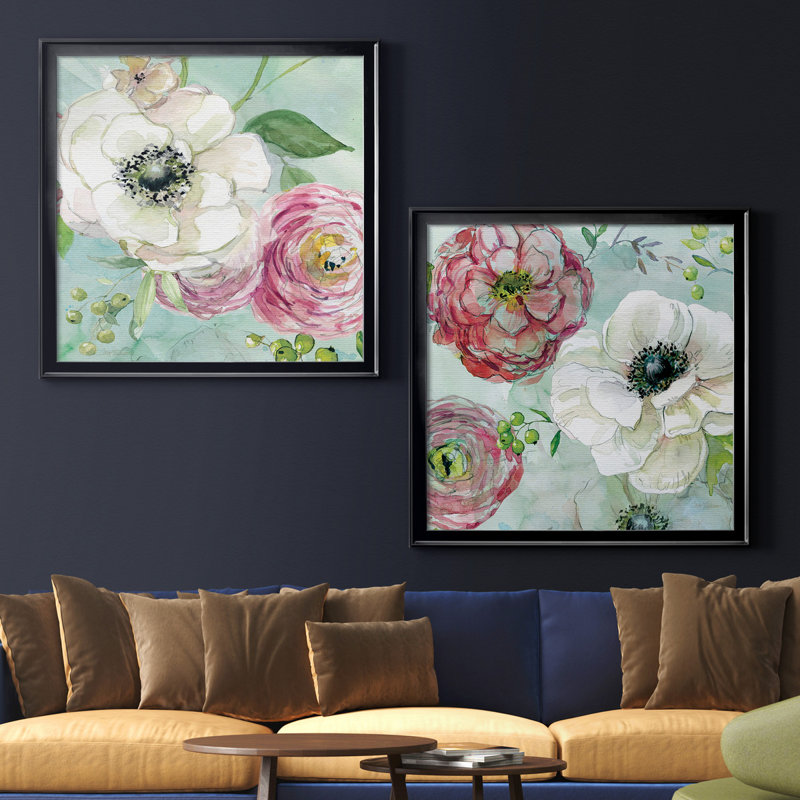 Asbury Garden Bloom III - ensemble de 2 reproductions d'art encadrées, H 26,5 po x l 53 po x P 1,5 po, Toile encadrée noire