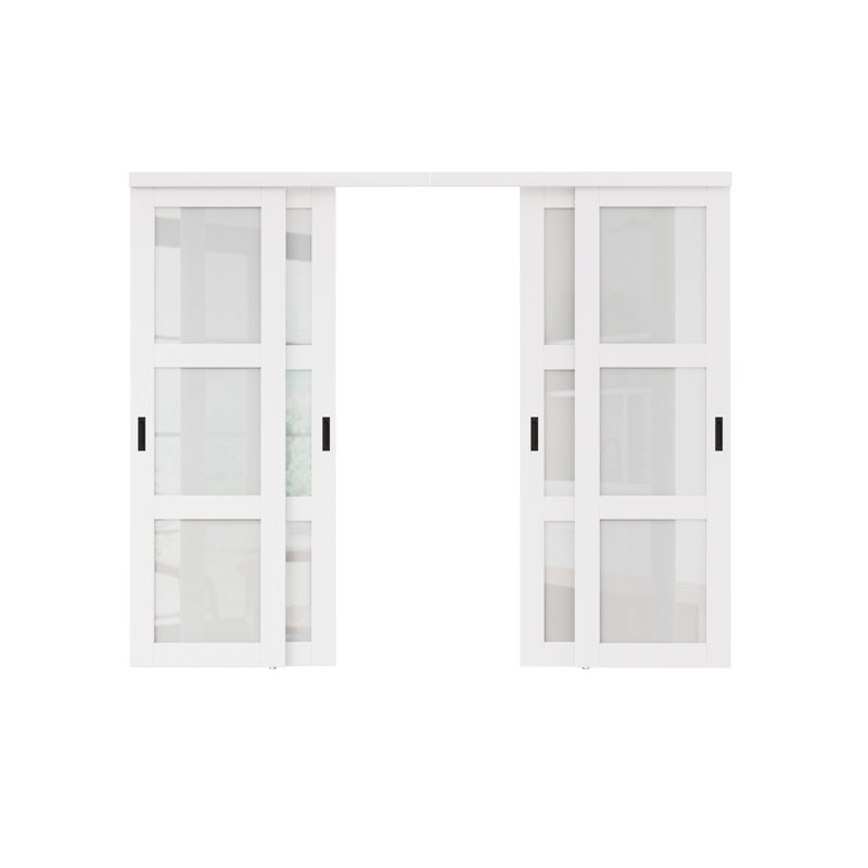 80"H 4-Panels Full-Assembled Tempered Glass Closet Sliding Doors With Hardware Kit & Handles(No Assembly Required), 96" x 80"
