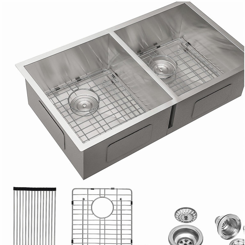 Évier de cuisine à double cuve encastrable en acier inoxydable de calibre 16 16 x 32 po (50/50) avec évier profond de 9 pouces