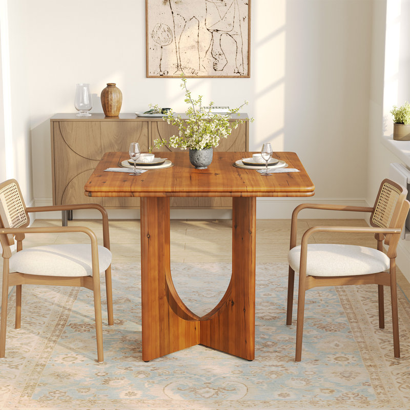 31.5" Small Square Dining Table, Solid Wood Kitchen Table for 2-4 People, Light Brown