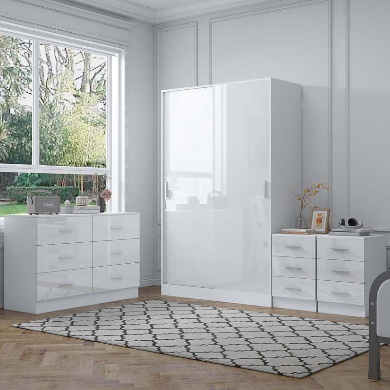 Eva Piece Bedroom Set, White Gloss / Matt White