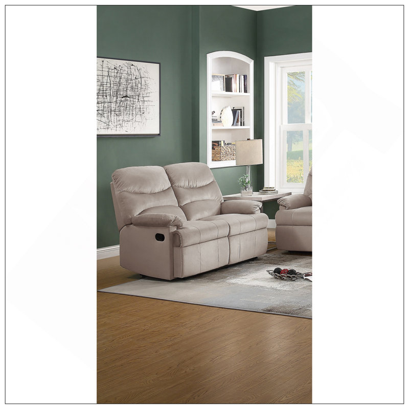 Canapé inclinable manuel luxueux en velours 2 places avec accoudoirs en peluche et fauteuil brun, Marron clair