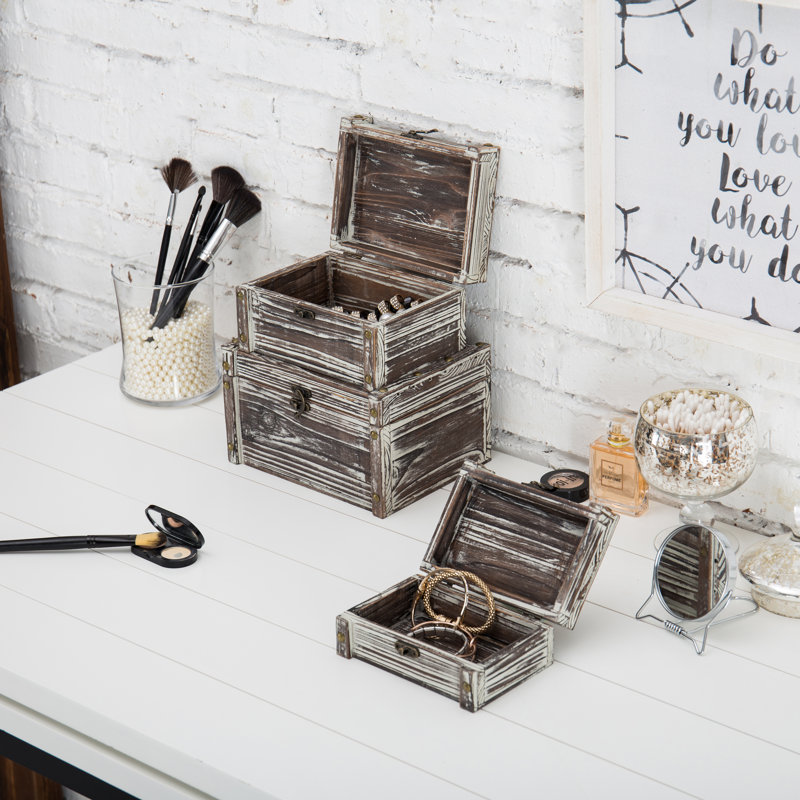 Solid and Manufactured Wood 3 Piece Decorative Bin Set