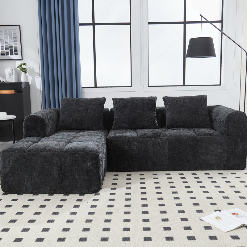 Canapé modulaire en chenille, Noir, noir, noir, noir