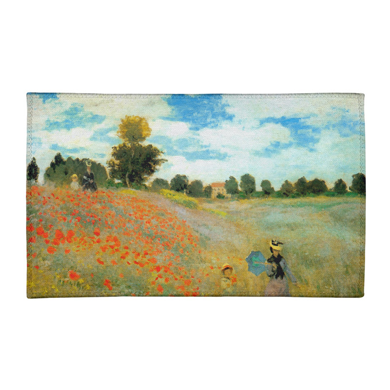 Tapis de champ argenteuil vert/bleu ciel/orange, Rectangle 3 pi x 5 pi