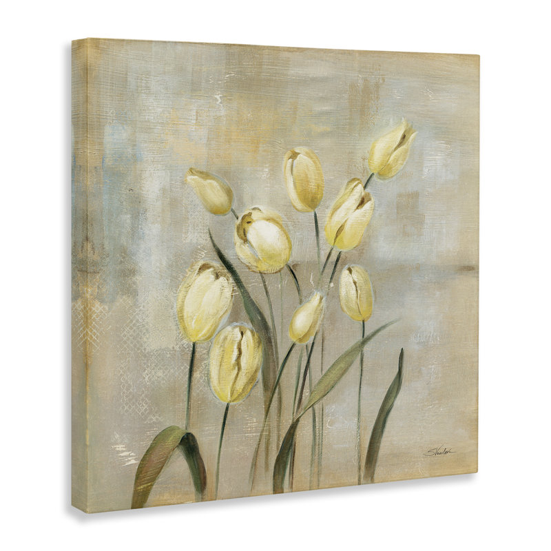 "Tulipes jaunes sur toile beige" par Silvia Vassileva, H 36 po x l 36 po