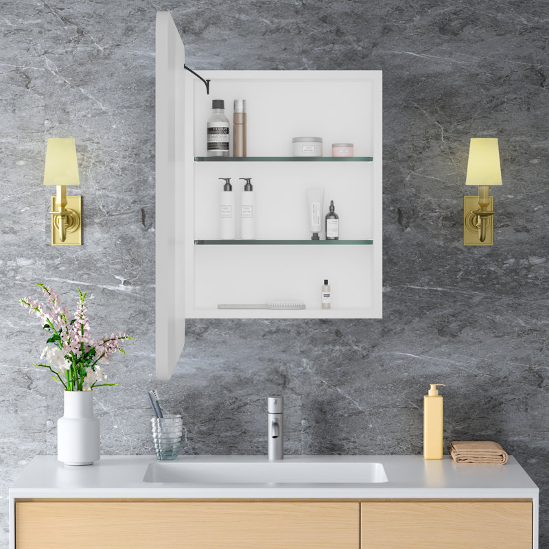 Armoire à pharmacie encastrée avec cadre en fer moderne avec miroir, l 20 po x H 28 po Fruzsina, H 28 po x l 20 po x P 4,8 po