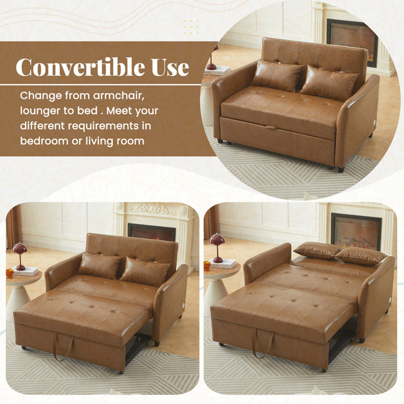 Lit convertible convertible, fauteuil ajustable surdimensionné avec trois ports USB pour les petits espaces, Brun