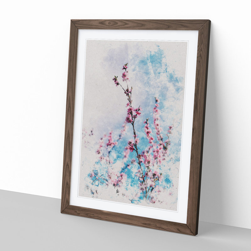 Delicate Cherry Blossom Tree - Picture Frame Painting, 90cm H x 65cm W x 2cm D, Walnut