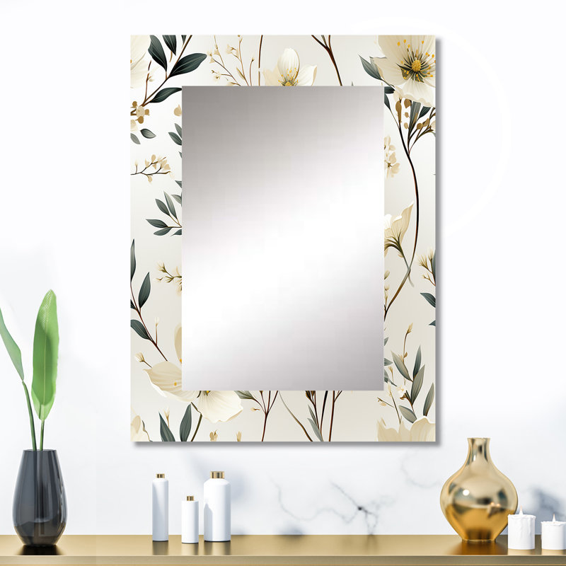 Amélie harmonie de jonquille blanche et bleue - miroir mural décoratif floral, miroir floral, impression d'art en métal