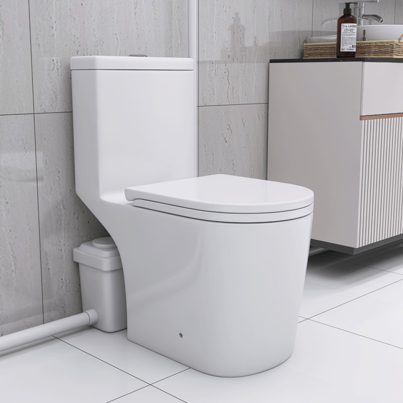 Upflush Toilet For Basement, 600W Macerating Toilet System With Powerful Dual Flush, Elongated 17.25 ADA Comfort, Softclose Seat, 3 Water Inlets Connect To Sink, Shower, White
