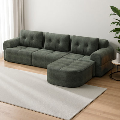 Modular Sectional Sofa Couch With Chaise, Full-Foam Structure, Compression Packaging Design