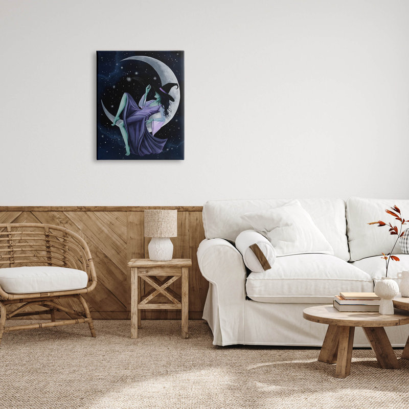 «Witch Relaxing Crescent Moon», art mural par Grace Popp, H 30 po x l 24 po x P 1,5 po