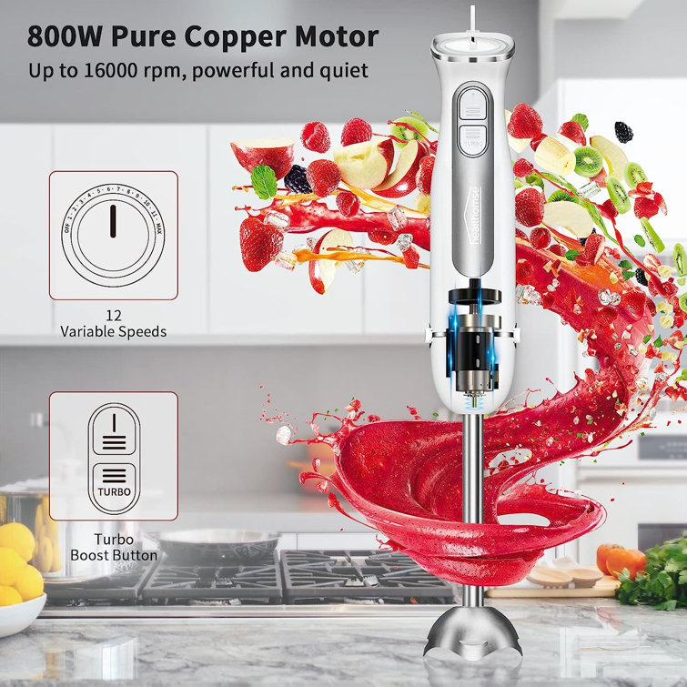 Multi-use immersion Blender, Hand Blender with Powerful Copper Motor 800W,  High Speed, Turbo Mode, 3 in 1 Handheld Blender Stick Stainless Steel