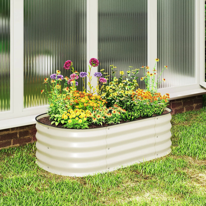 Ensemble de jardin surélevé galvanisé 3,4 pi x 2 pi x 1 pi, jardinière en métal avec bordure de sécurité, conception modulaire, crème - assemblage facile