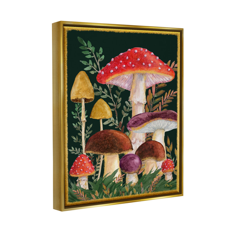 «Red Barrel Studio® Woodland Mushroom Nature» par Paul Brent, H 21 po x l 17 po x P 1,7 po, Cadre flottant métallique doré