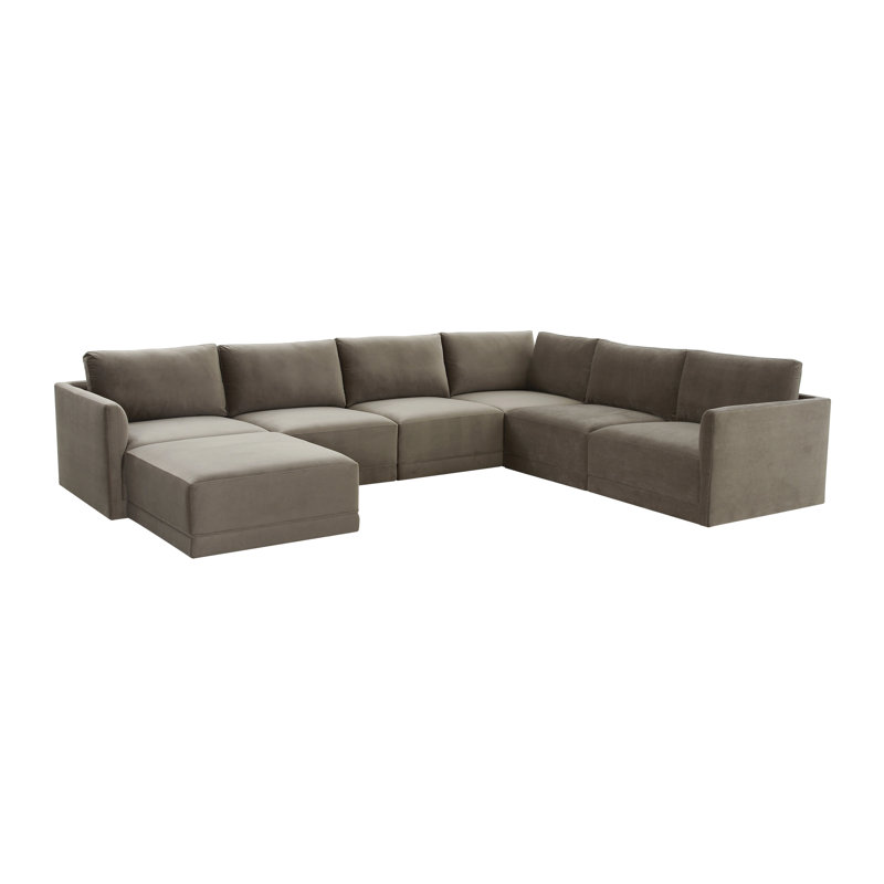 Grand canapé modulaire 7 pièces Deirdre Taupe, Velours taupe