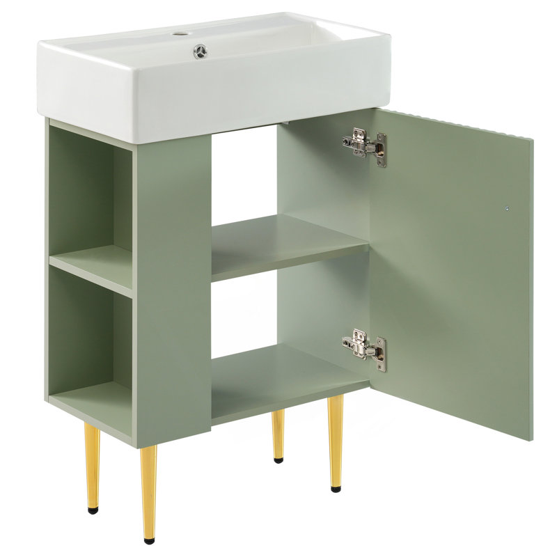 Meuble-lavabo 21,6 po avec lavabo en céramique, Vert, Doré