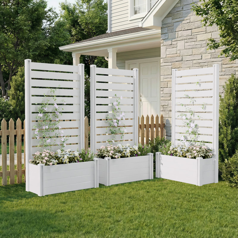 Ensemble de jardinière extérieure en PVC 71 po x l 35 po x P 12 po avec treillis pour jardin surélevé, 3