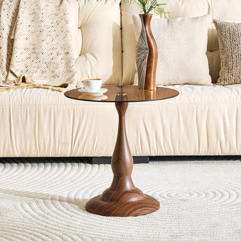 Tables de bout peu encombrantes, décoration de maison moderne en métal et verre noyer 19,6 po