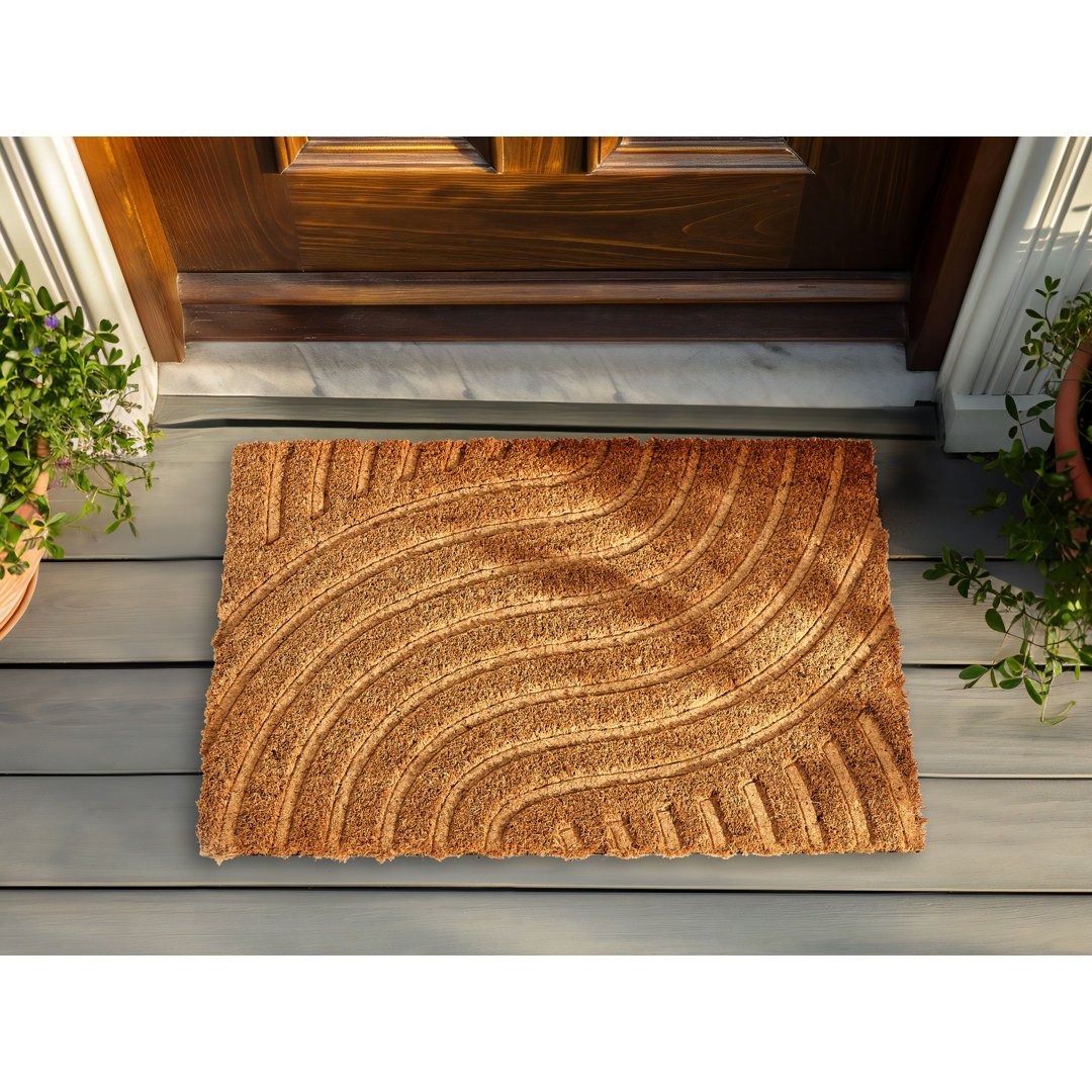 Romeu Coir Fußmatte Geometrisches Muster Natur B40 x L60 cm Rutschfeste Türmatte für Innenräume