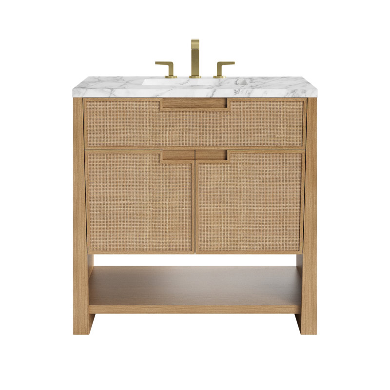 Solene 36'' W Single Vanity, Carrara White Marble, 8" Widespread