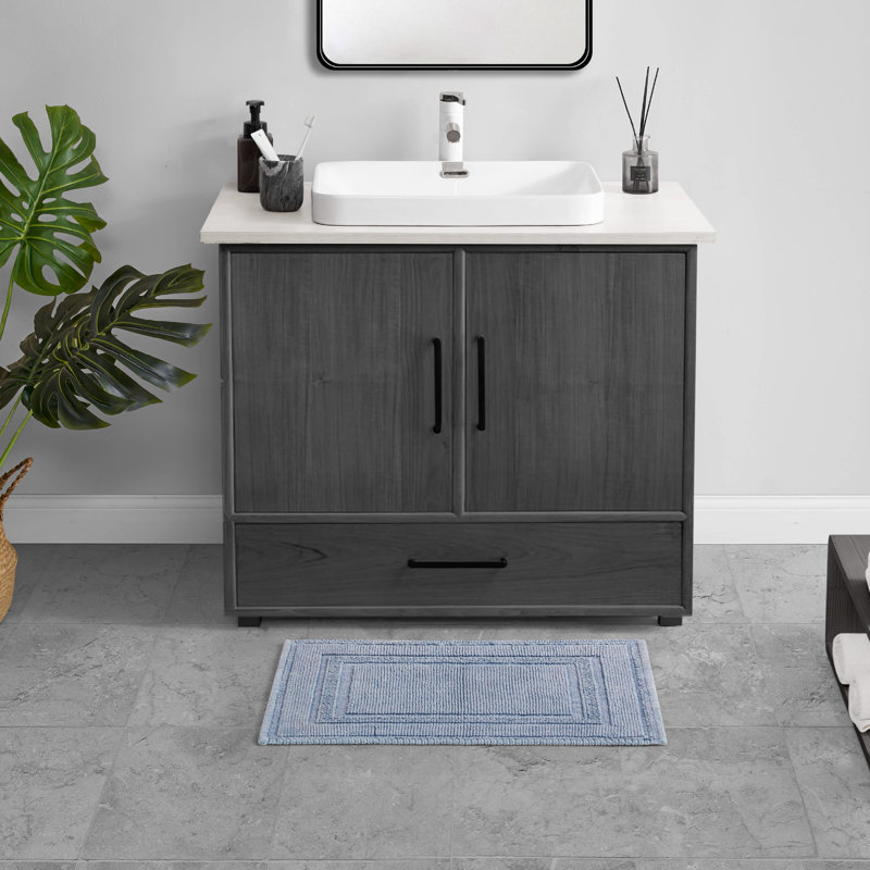 Cotton Blend Bath Rug, Washed Blue, 17" W x 24" L