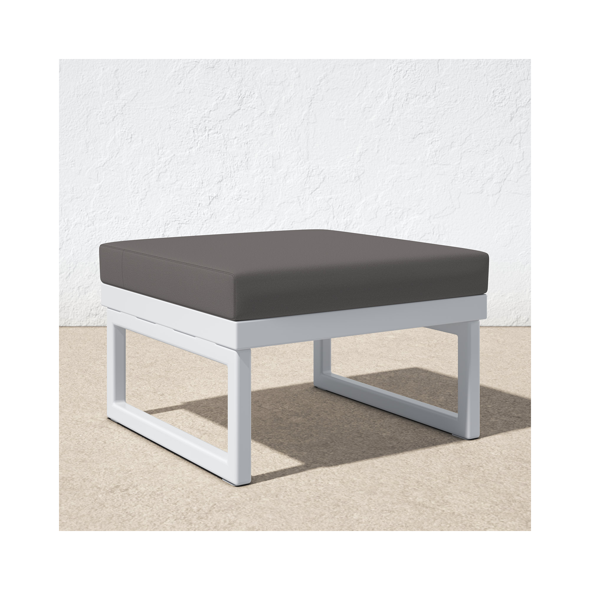 Lane Upholstered Outdoor Ottoman with Cushion, White, Charcoal