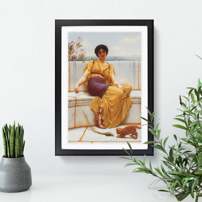 Idleness by John William Godward - Picture Frame Painting, 48cm H x 36cm W x 2cm D, Black Framed