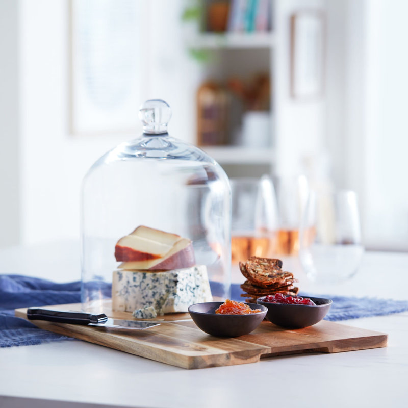 Ensemble de service de planche à fromage 5 pièces avec dôme en verre Acaciawood Libbey