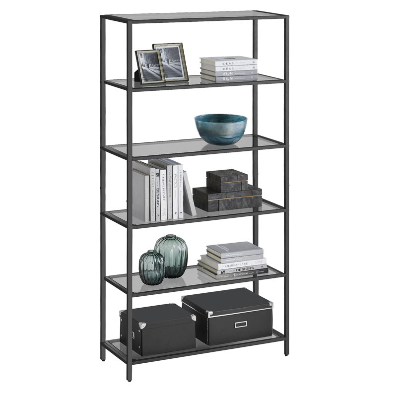 6-Tier Glass Shelf  Bookshelf, Grey