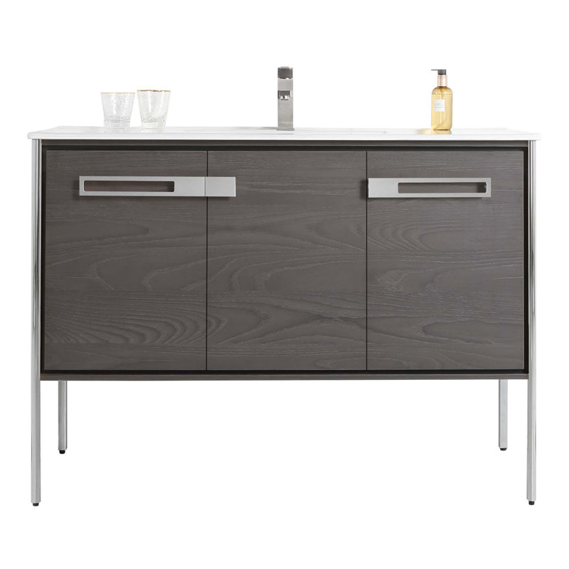 48" Single Bathroom Vanity, Polished Chrome, Black Coal Oak