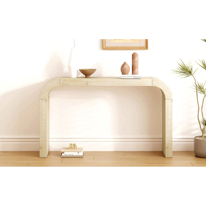Console en bois 52 po avec rebord courbé, texture naturelle, Brun