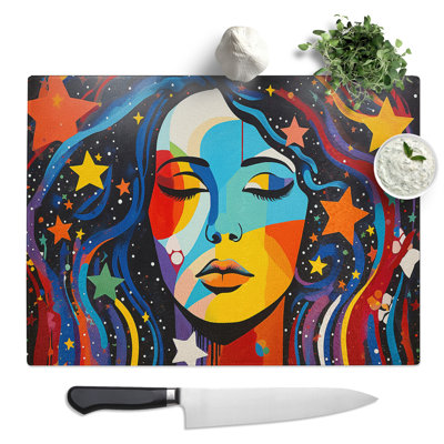Universe Woman Pop Art  Glass Chopping Board