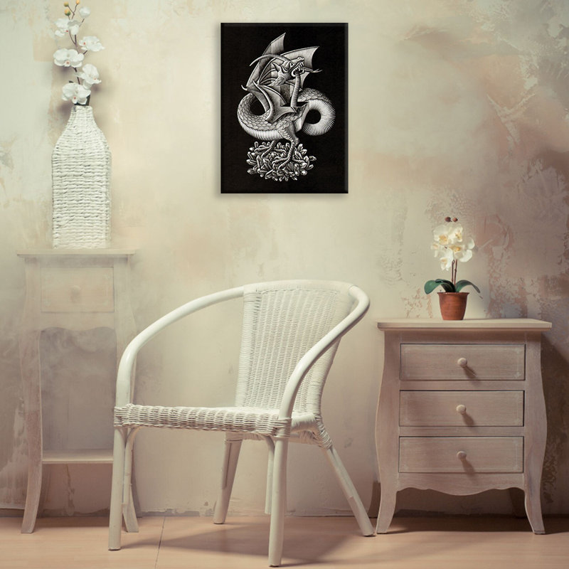 Dragon par M.C.Escher, toile tendue avec châssis, H 18 po x l 13 po