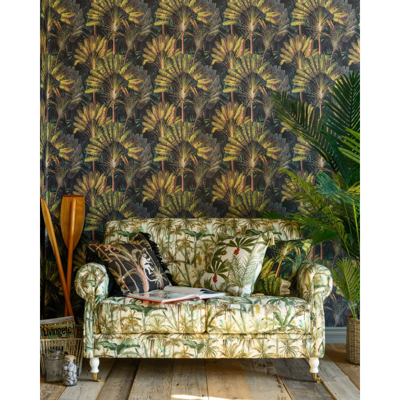 Tropical Wanderlust Wallpaper Roll, Green/Brown/Black