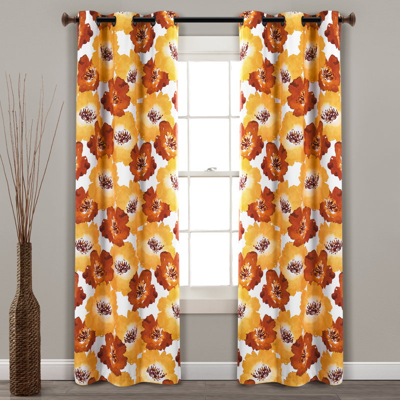Julie Floral Curtain Pair, 38"W x 95"L, Red