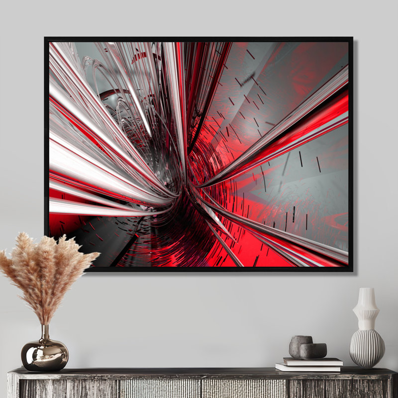 « Fractal 3D Deep into Middle » - Impression d'art graphique, 24" H x 32" W, Reproduction avec cadre flottant, Noir