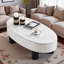 Table basse moderne ovale avec plateau en faux marbre, tiroir et espace de rangement caché