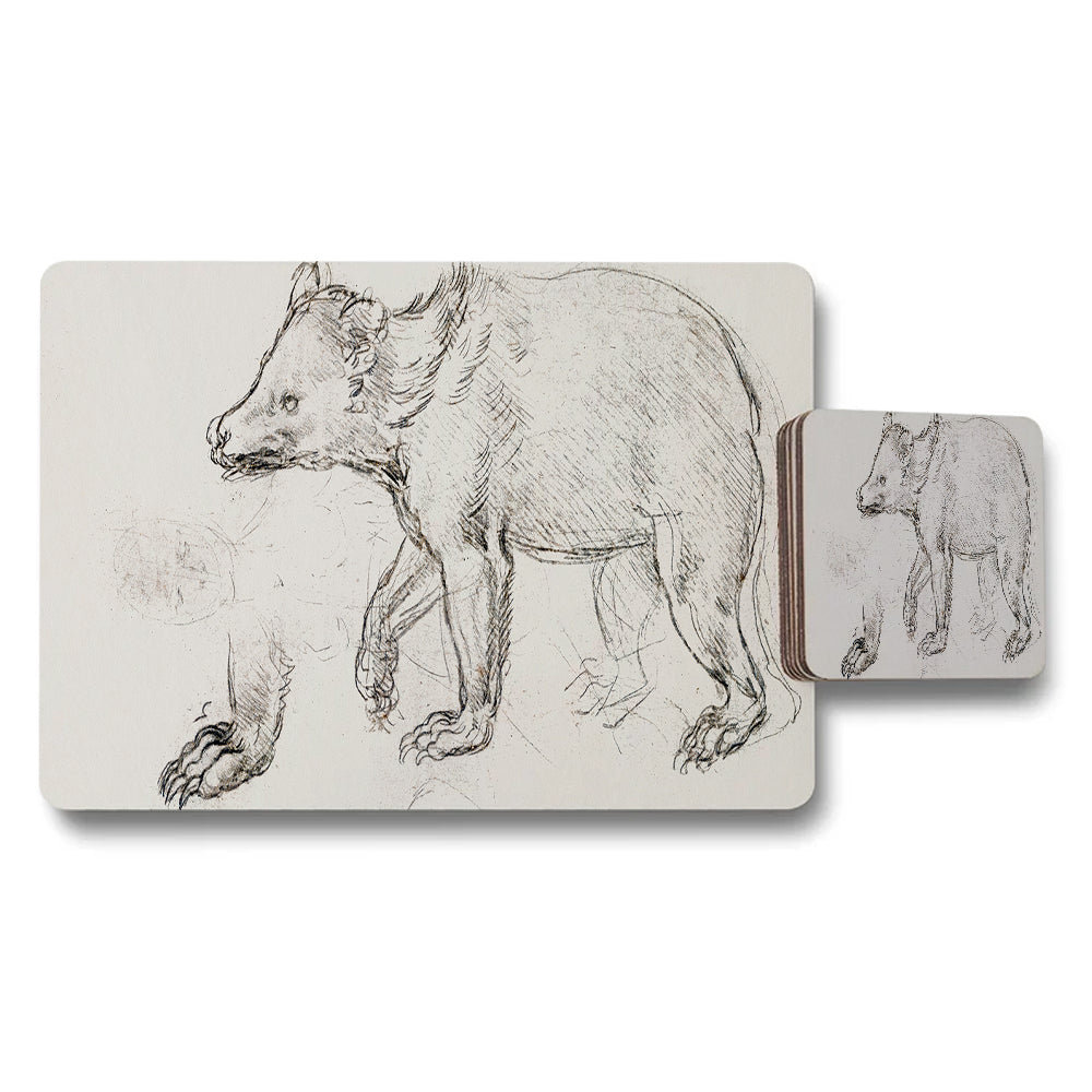 Bear Sketch Placemat And Coaster Set For Dining Table Home Decor