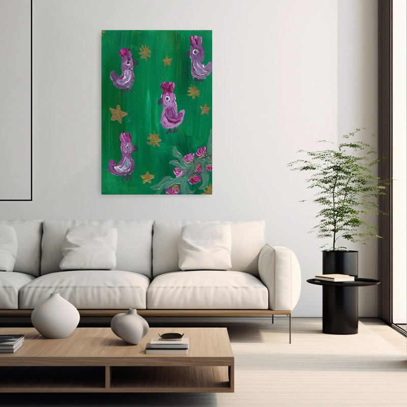 Whimsical Jungle Birds Dreamy Playful Whimsical Bird Flower Nature Wall Art Print 1 Piece Wrapped Canvas Wall Art