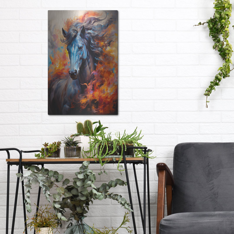 «Fire Horse» par Momart, art mural en métal, H 16 po x l 12 po