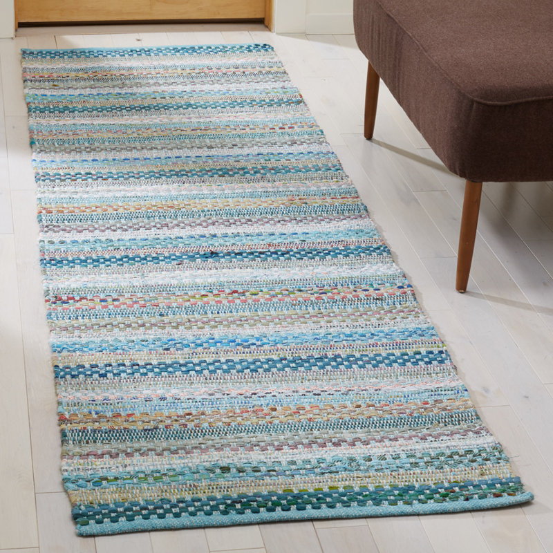 Vesey Hand Woven Cotton Striped Rug, Runner 2'3" x 8'